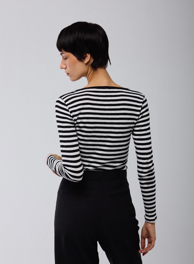 Deluxe Cotton Stripe Long Sleeve Crewneck T-Shirt