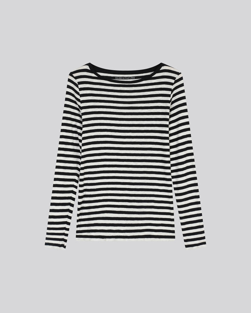 Deluxe Cotton Stripe Long Sleeve Crewneck T-Shirt