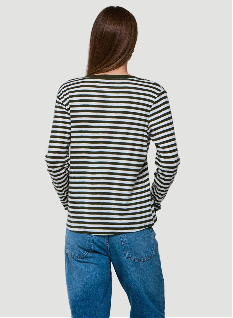 Deluxe Cotton Stripe Long Sleeve V-Neck T-Shirt