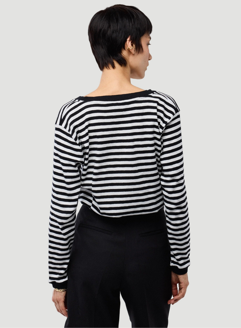 Deluxe Cotton Stripe Long Sleeve V-Neck T-Shirt