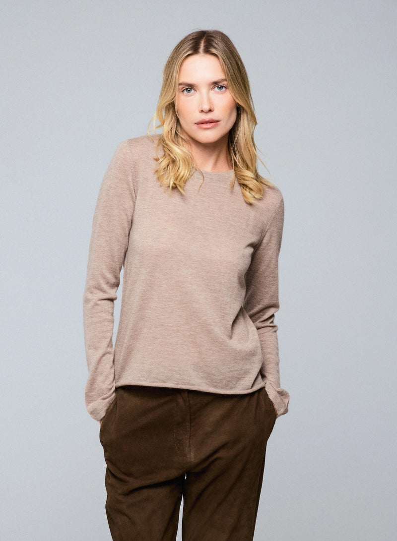 Cashmere Double Layered Long Sleeve Crewneck