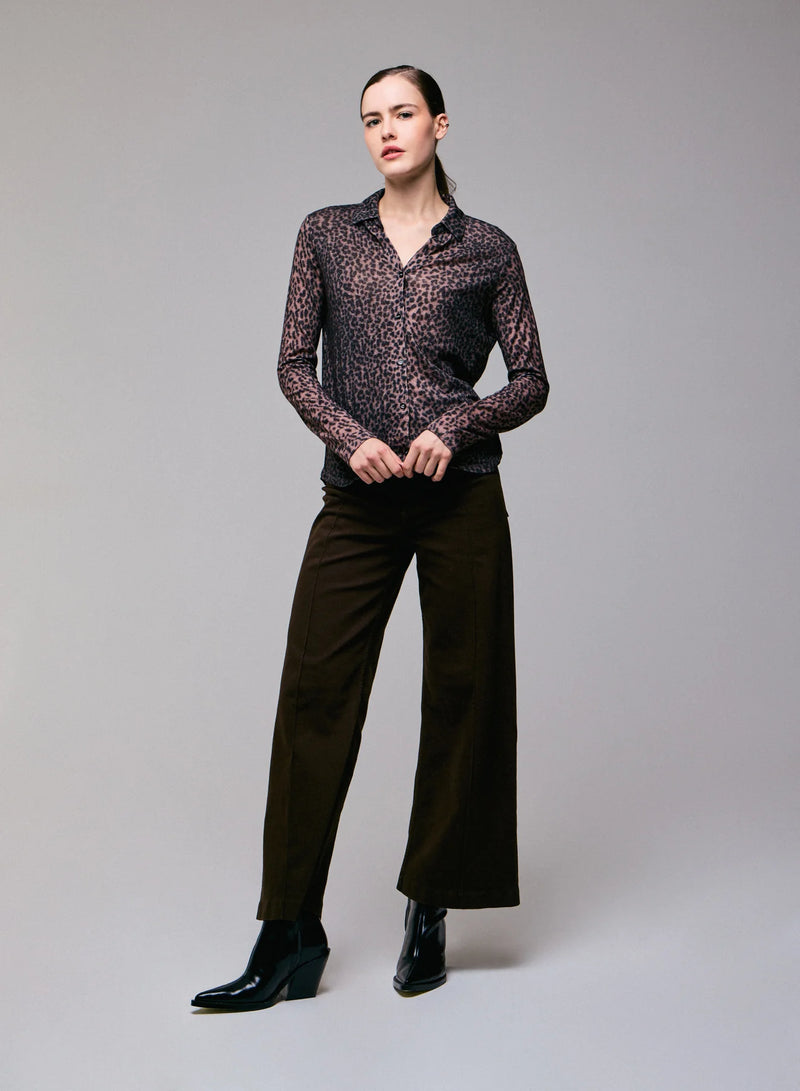 Cotton Cashmere Long Sleeve Leopard Novelty Shirt