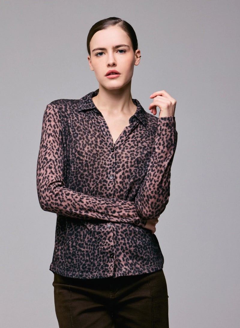 Cotton Cashmere Long Sleeve Leopard Novelty Shirt
