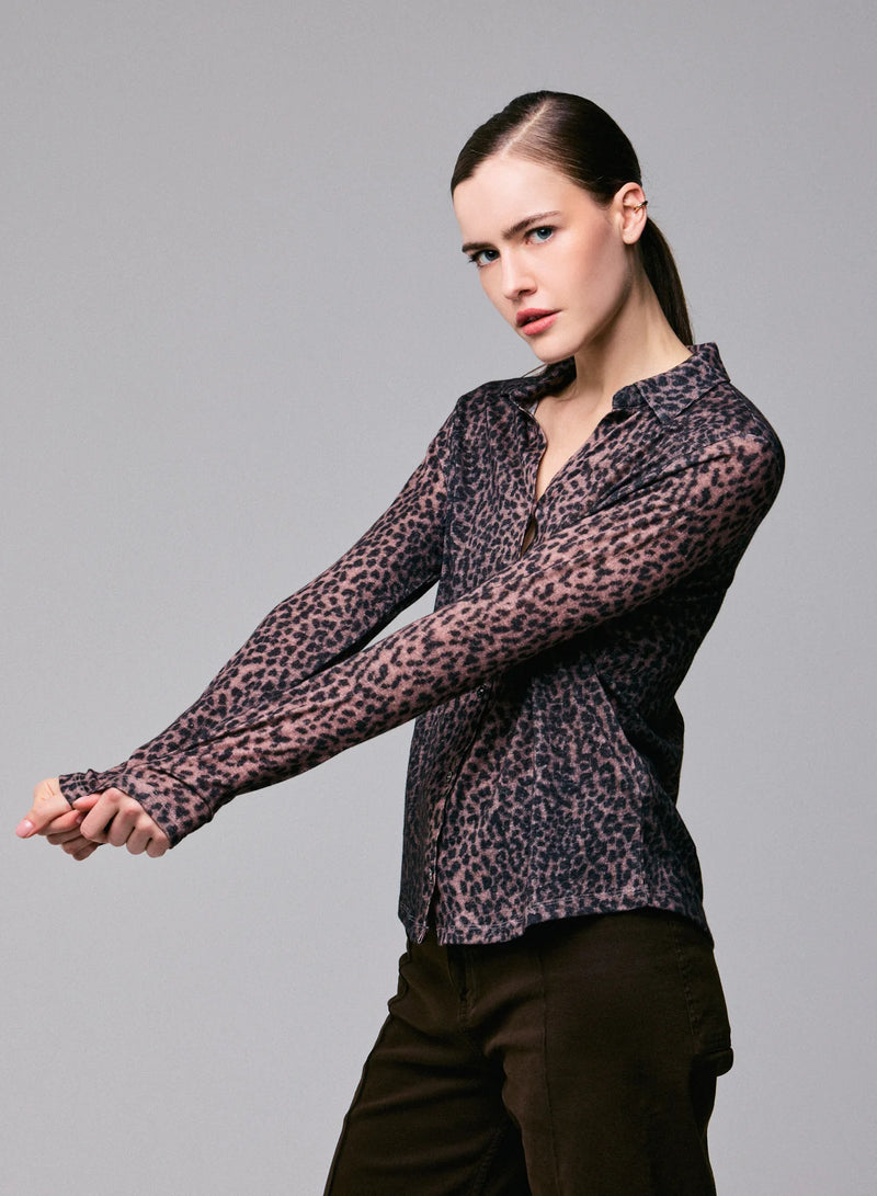 Cotton Cashmere Long Sleeve Leopard Novelty Shirt