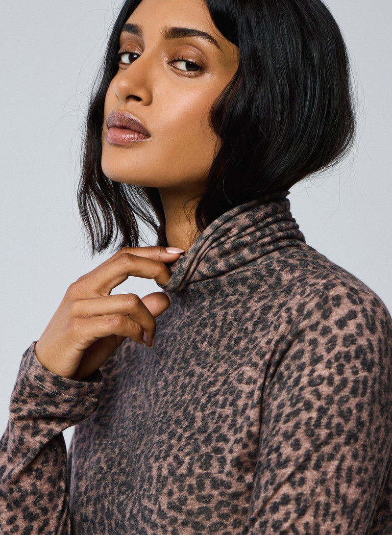 Cotton Cashmere Long Sleeve Leopard Novelty Turtleneck - TURTLENECK L/S - Majestic Filatures North America