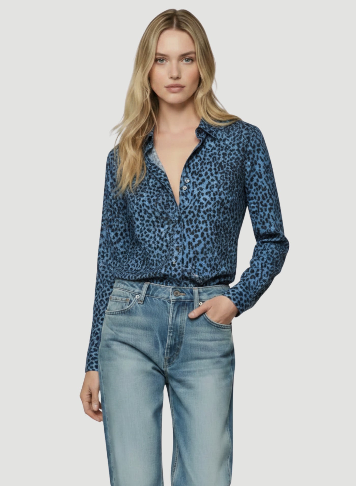 Cotton Cashmere Long Sleeve Leopard Novelty Shirt