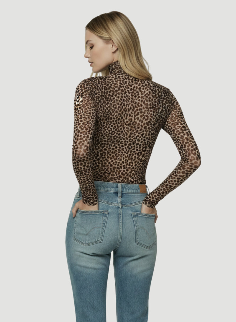 Cotton Cashmere Long Sleeve Leopard Novelty Turtleneck for Women