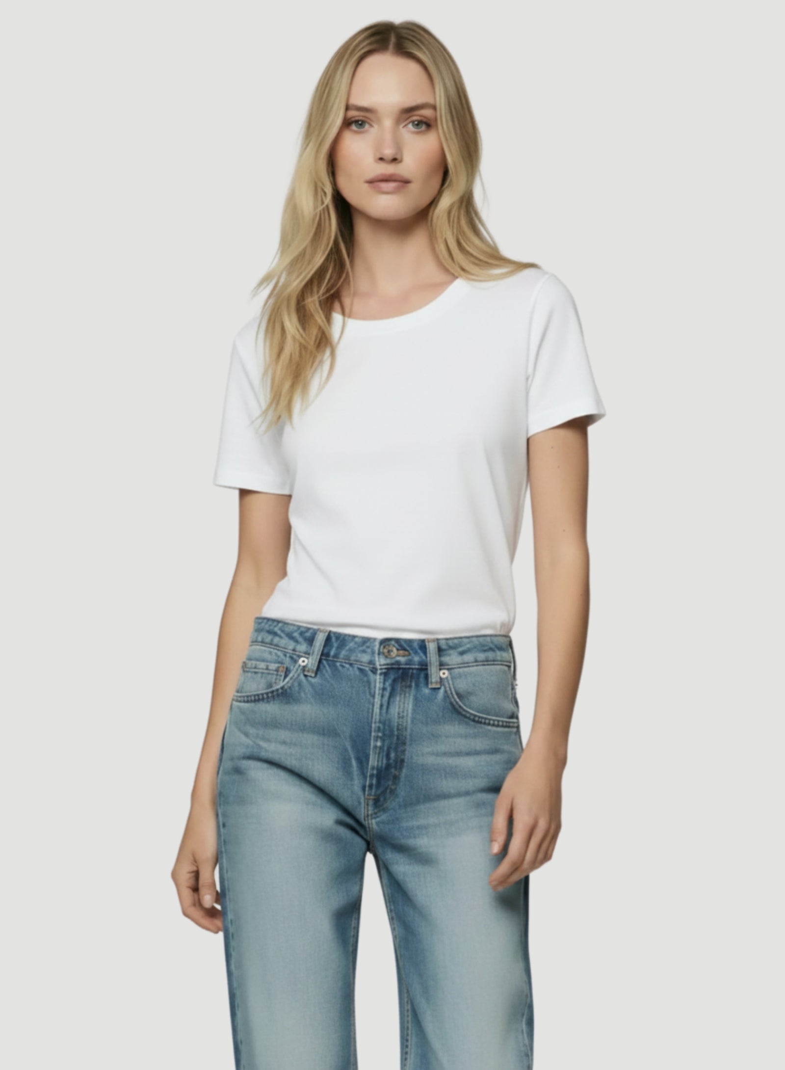 Cotton Silk Touch Short Sleeve Semi Relaxed Crewneck T Shirt for