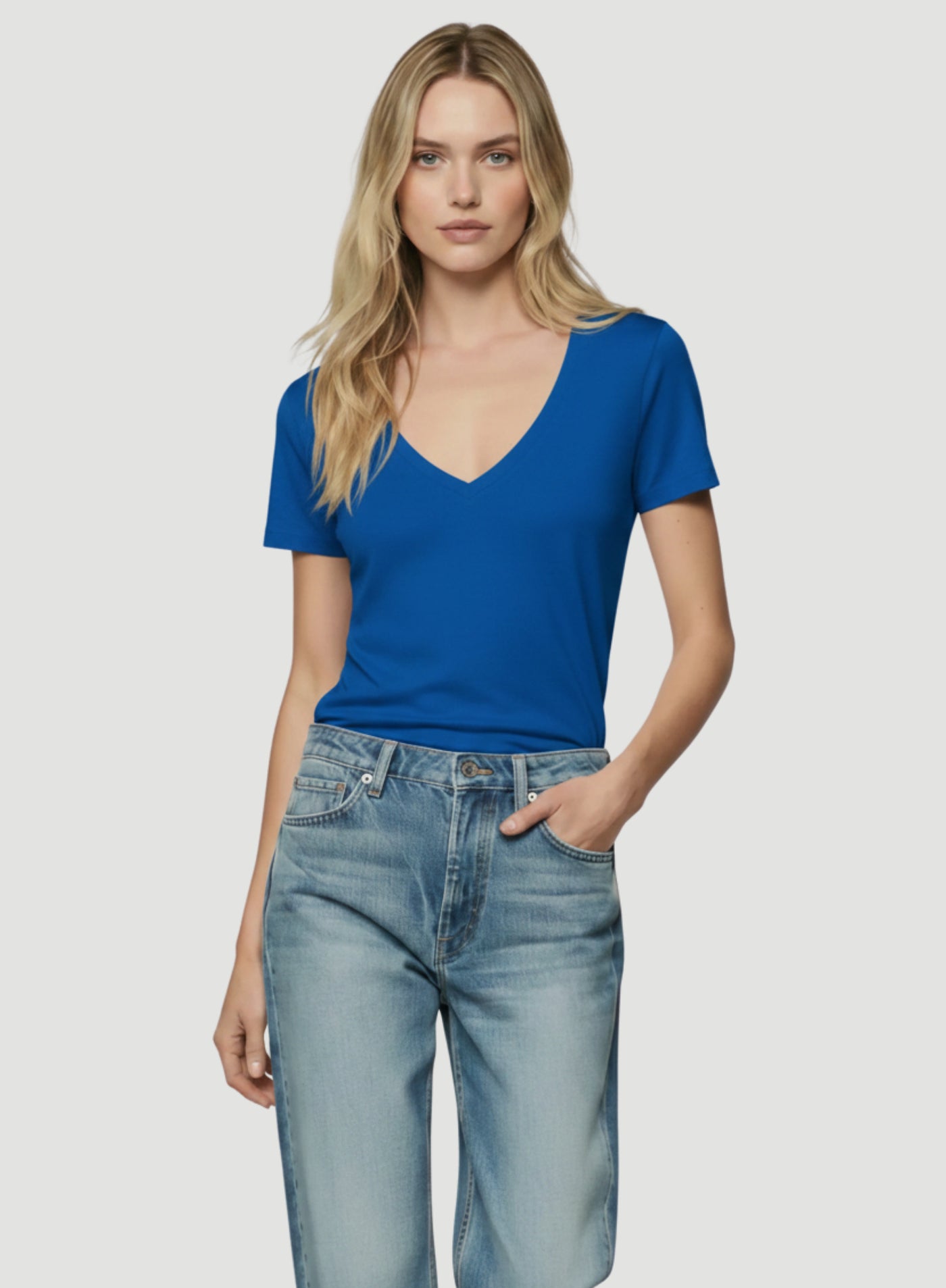 Cotton 'Silk Touch' Short Sleeve Semi-Relaxed V-Neck T-Shirt