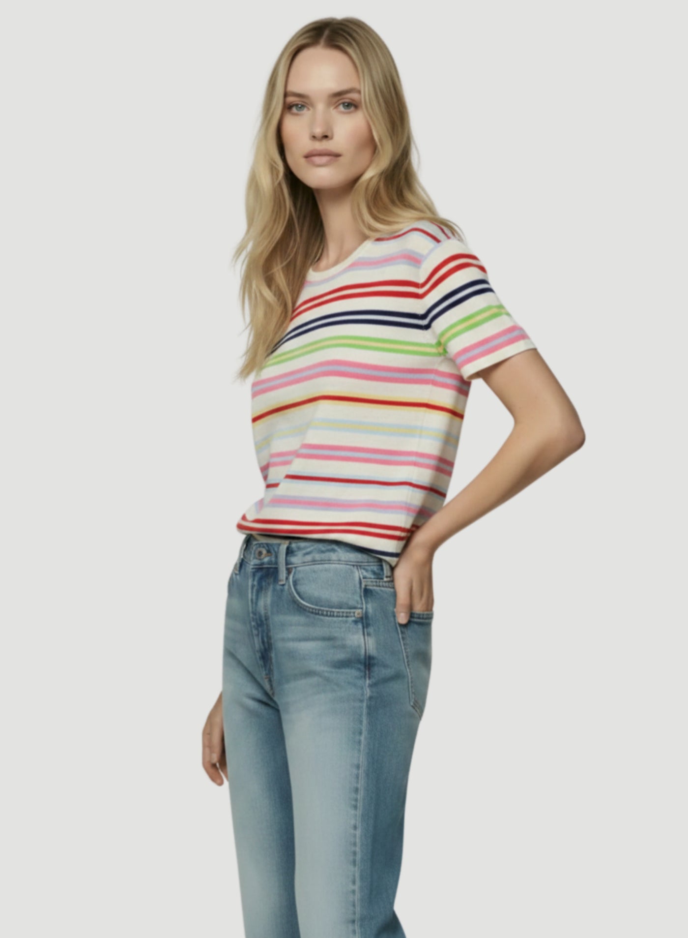 Cashmere Stripe Short Sleeve Crewneck T-Shirt
