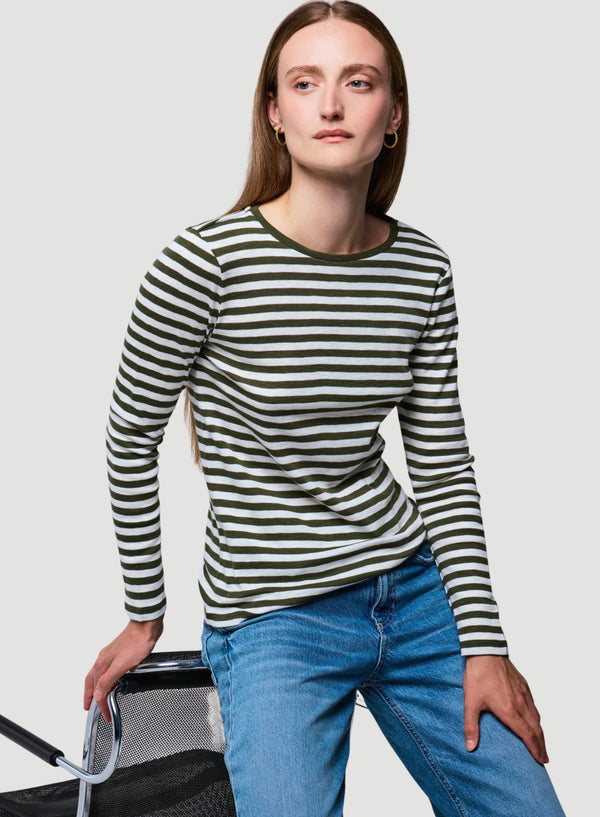 Deluxe Cotton Stripe Long Sleeve Crewneck T-Shirt