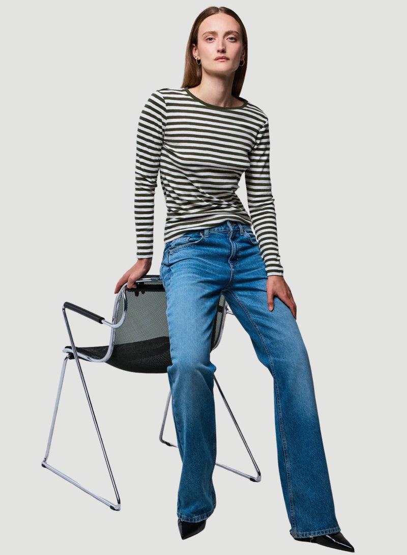 Deluxe Cotton Stripe Long Sleeve Crewneck T-Shirt