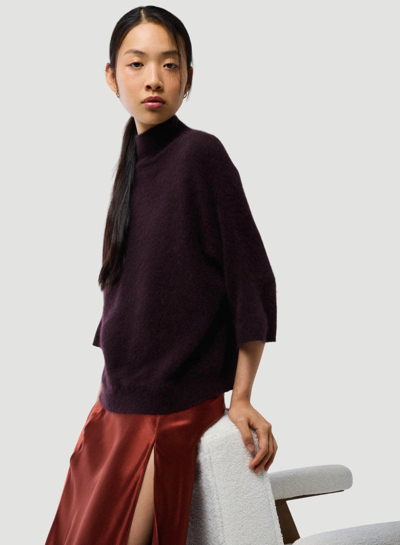 Ultra Soft Knit Elbow Sleeve Mock Neck Pullover