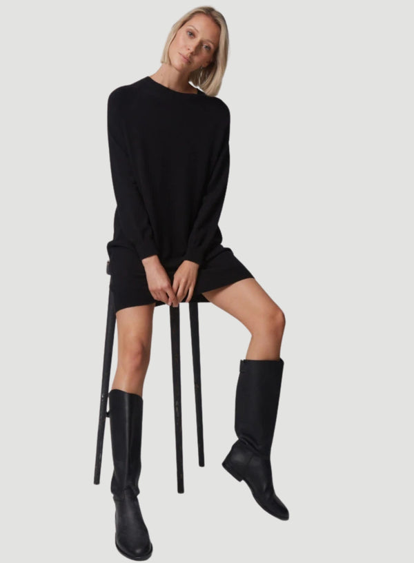 Stretch Organic Cotton Knit Long Sleeve Crewneck Sweater Dress