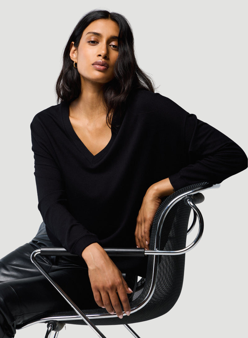 French Terry Semi Relaxed Long Sleeve V-Neck