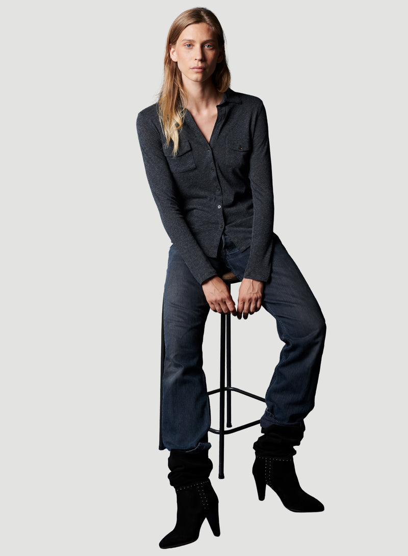 Cotton Cashmere Long Sleeve Pocket Shirt