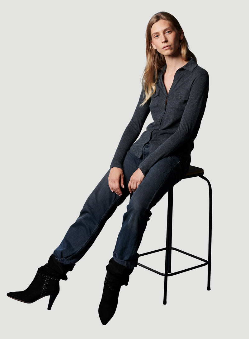 Cotton Cashmere Long Sleeve Pocket Shirt