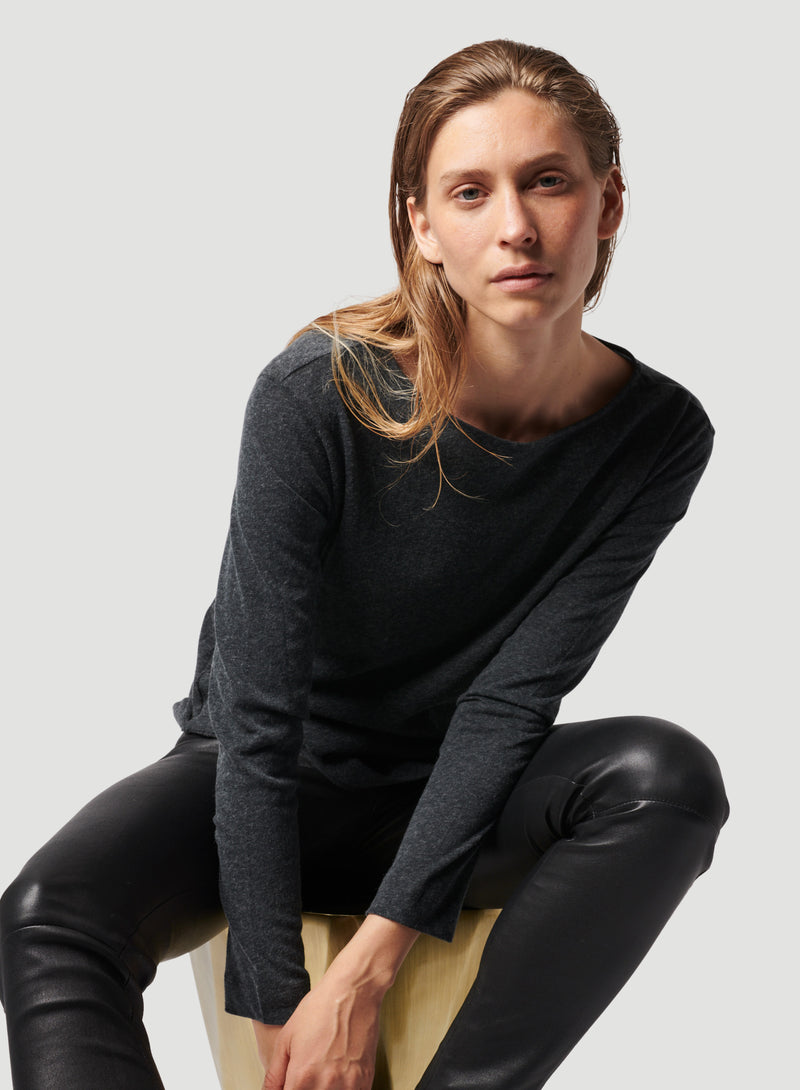 Cotton Cashmere Long Sleeve Crewneck T-Shirt