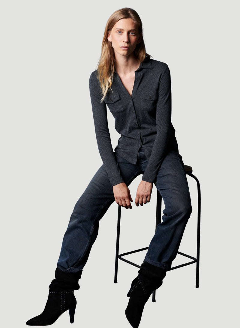 Cotton Cashmere Long Sleeve Pocket Shirt