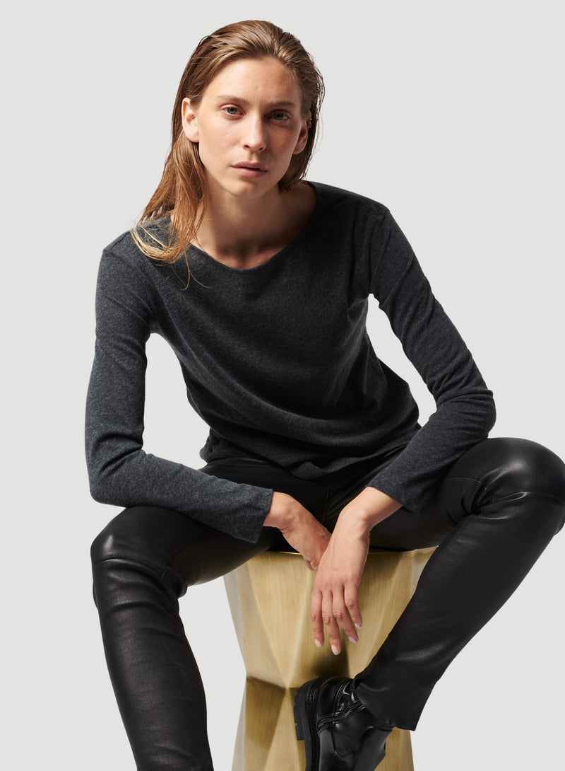 Cotton Cashmere Long Sleeve Crewneck T-Shirt