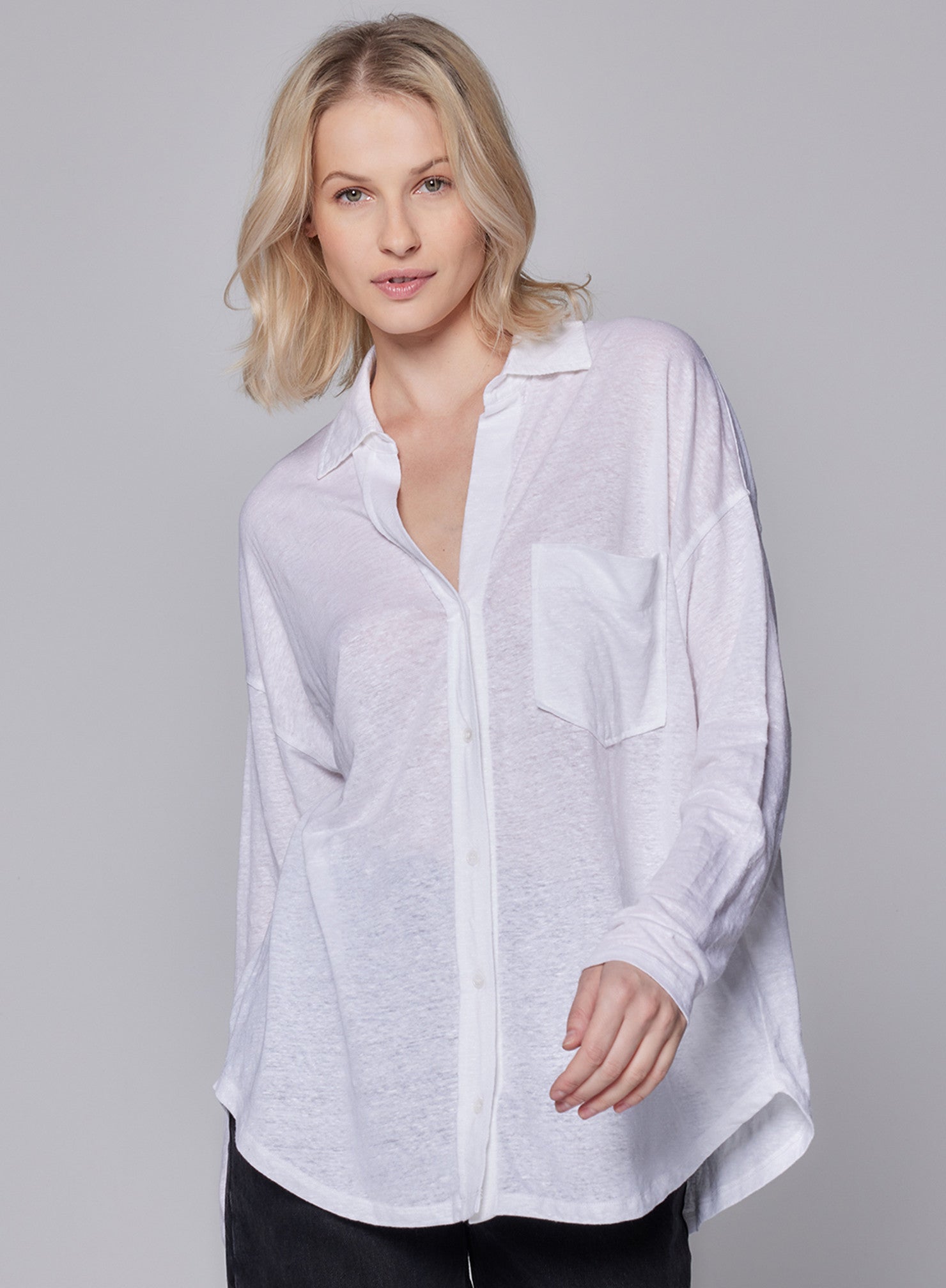 Stretch Linen Relaxed One Pocket Shirt | SHIRT | Majestic Filatures ...