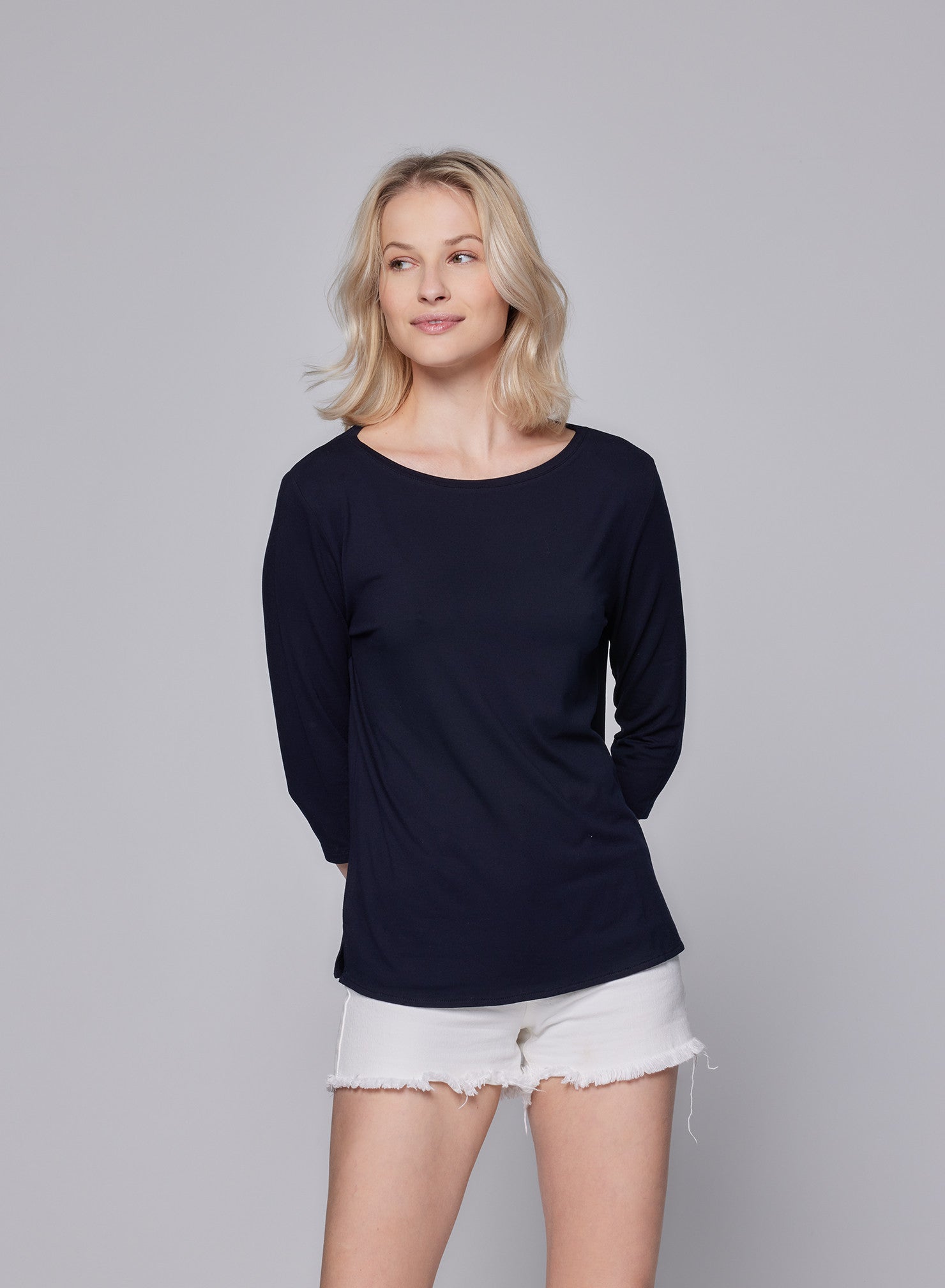 Soft Touch Relaxed 3 4 Sleeve Boatneck T Shirt Boatneck 3 4 Slv